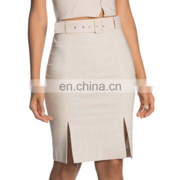 OEM Apricot Crepe Fashion Lady Tube Skirt Short Front Sides Split Sexy Mini Skirt