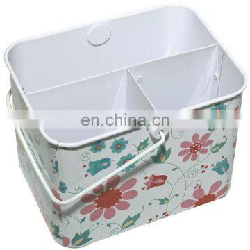 rectangular tin with divider and metal handle