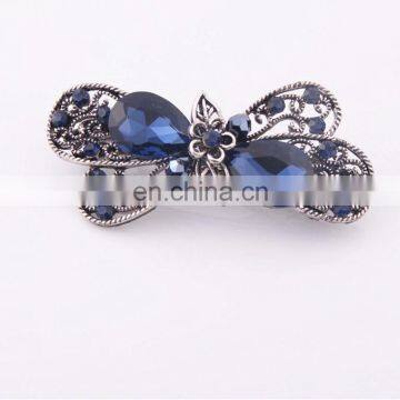 NEW Blue Crystal Butterfly Vintage Style Silver Metal Barrette Hair Clip