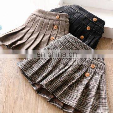 Girls 3 colors plus velvet 3 buttons plaid short skirt kids