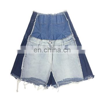 TWOTWINSTYLE Patchwork Short For Women Asymmetric High Waist Denim Tunic Pockets Hit Color Casual