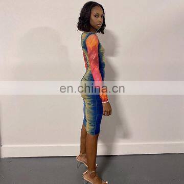 LAITE D2185 New Styles Patchwork Contrast Color Casual Dresses Ladies Printed Bodycon Dresses photo-4