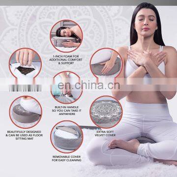 Large Round Velvet Meditation Pillow Premium Yoga Pillow Buckwheat Meditation Cushions photo-4