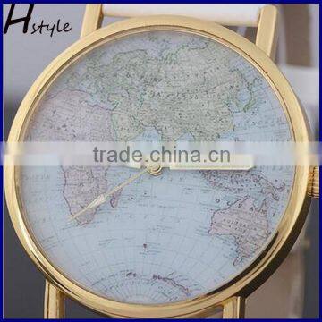 2016 Hot Sale Quartz Womens Watches Retro World Map Design Leather Alloy Band Analog Ladies Wrist Watch WP011