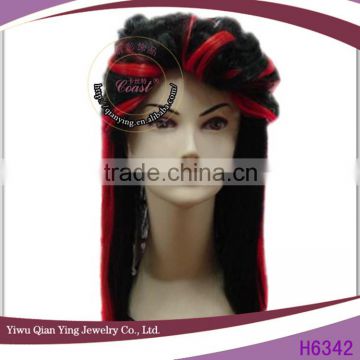 chep long black party wig with red highlight