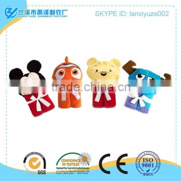 cute cartoon images shaped hood baby bath towel made of soft terry material OEM