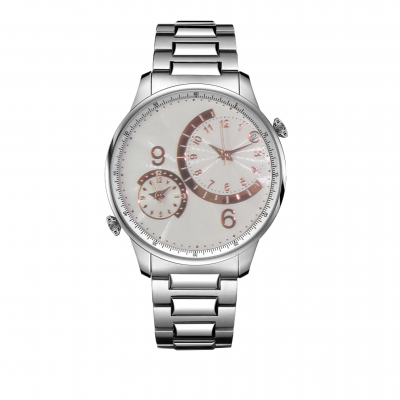 Stainless Steel Case Fashion Gift Watches Genuine Leather Dual Time Quartz Man Watch photo-4