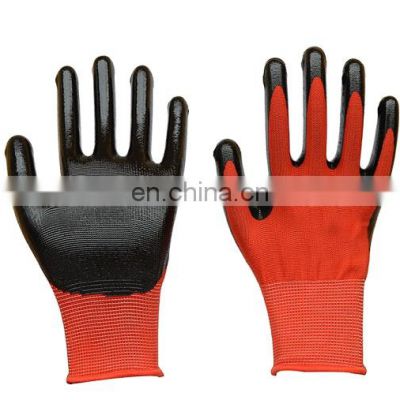 13G Red Polyester Industrial Wholesale Hand Nitrile Coated Work Gloves