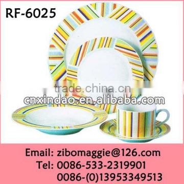 Personalized Stripe Designed Good Quality Porcelain Dinner Set Dinnerware for Gift