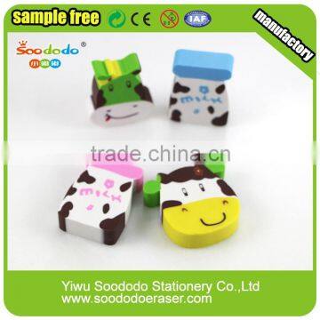 Student supply 2D Ectrusion animal cow shaped Erasers