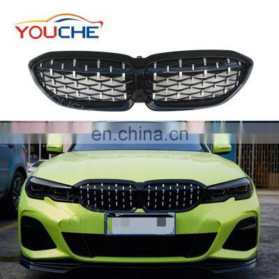 Diamond Style Car Front Grille For BMW New 3 Series G20 G28 2019-2020 ABS Grill Silver