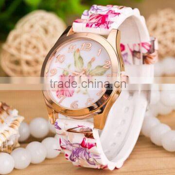 Newest Selling Hot Women/Ladies Fashion Watch Silicon Band Flower Print Jelly Sports Quartz photo-3