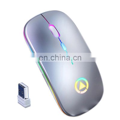 Drop shipping orginal Ultra-Thin Mini A2 Wireless Mouse Silent Mute Rechargeable LED Colorful Lights Computer Mouse