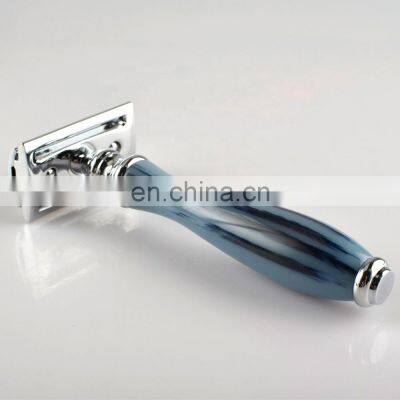 Classic Laser Custom New Design Blue Resin Handle Metal Eco-Friendly Barber Double Edge Blades Shaving Saftey Safety Razor