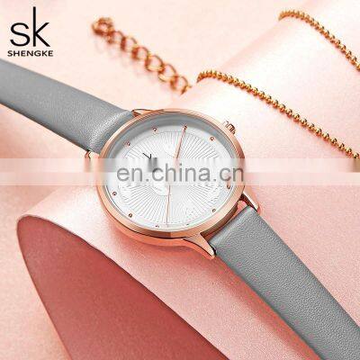 SHENGKE Fancy Ladies Quartz Wrist Watches Simple Dial Fashion Leather Strap Beautiful Girls Watches Reloj Handwatch