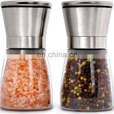 Premium Stainless Steel Pepper Grinder or Salt Grinder 1pk - Adjustable Ceramic Sea Salt Grinder - Refillable Glass Salt Shaker