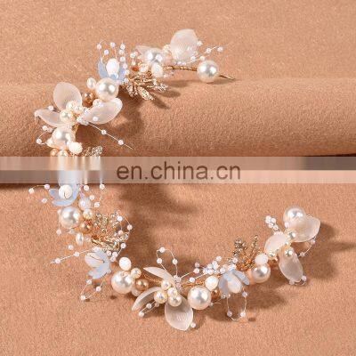Fashion Pearl Flower Headband Bridal Wedding Crown Hair Accessories Hair Band Tiara Crystal Headpiece Hair Jewelry photo-3