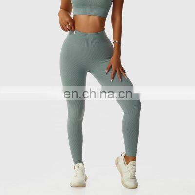 Custom High Waist Seamless Yoga Breathable Pants Ribbed Women Butt Scrunch Sports Pants photo-2