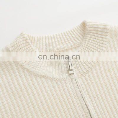 Luxury Women's Zip-Up Fashion Rib Knit Thick Pure Cashmere Sweater Stand Collar Solid Pattern Casual Pockets Winter Collection photo-3