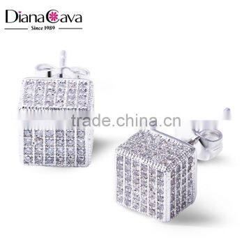 Super Fine Micro Pave Setting Cubic Zirconia Stones Square Cube Shape Stud Earrings
