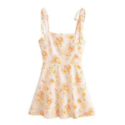 Spring New Women's Clothing European and American Style Bow Decoration Flower Print Poplin Dress photo-4