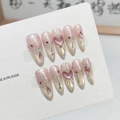 Pearl nail art,glass bead nail art delicate and cute nail tips handmade artificial nail stickers high-end rhinestone nail art