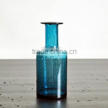 Hand Blown Blue Glass Vase; Bubble Glass Vase