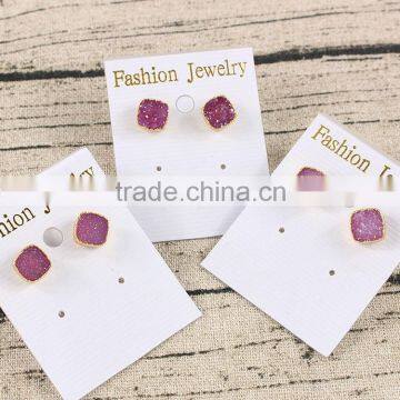 EA3233P Fashion sparkly pink natural agate druzy square stud earring