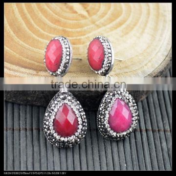 LFD-038E Wholesale Pave Rhinestone Crystal Charms Earring , Faceted Agate Stone Drop Earrings Jewelry Finding