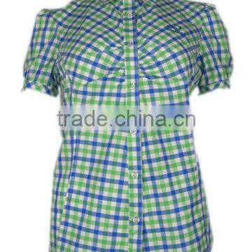 simple style check casual button T-shirt