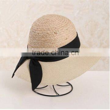 QXSH0008 Women Straw Hat With Ribbon and Bowknot Summer Beach Hat photo-3