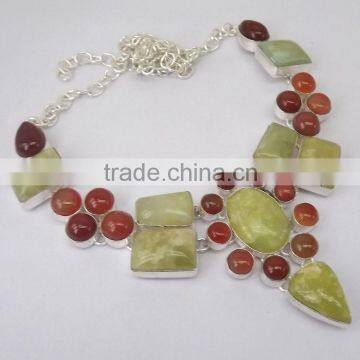 Prehnite, Carnelian Necklace plated 925 Sterling Silver 74 Gms 18-20 Inches