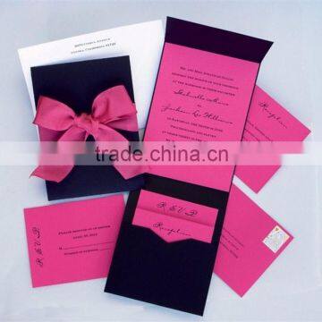 2015 popular sell unique rectangular pocket fold wedding invitation cards