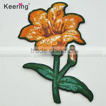 orange embroidery flower design applique for jeans clothes WEF-123