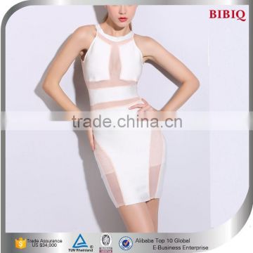 2015 two piece sexy white see through bandage dress