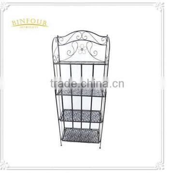 Latest 4-tier garden wrought iron display folding flower shelf