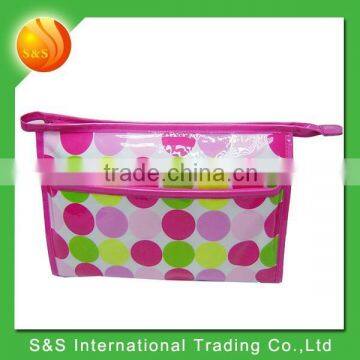 new style cheap promotional clear PVC cosmetic bag with dot printing