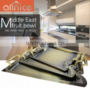 Unique design ss410 0.55mm thickness stainless steel bronze plated middle east metel serving tray