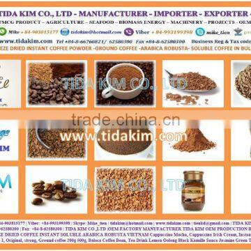 100% ARABICA ROBUSTA VIETNAM - SOLUBLE COFFEE TIDA KIM - SPRAY FREEZE DRIED AGGLOMERATED - OEM PRODUCTION