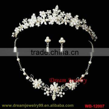 pearl crystal jewelry set tiara crown necklace earring sets silver jewelry