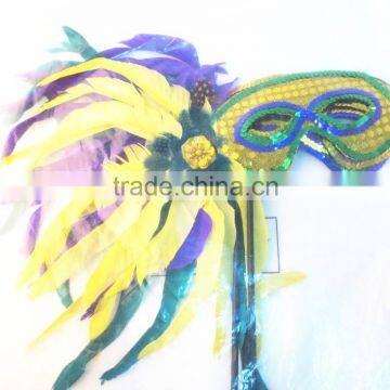 Fashion One Side Multi Color Feather Party Cosplay Sequin Flower Feather Mask photo-2