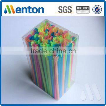 PVC box pack hot sale colorful disposable hard plastic spoon straw