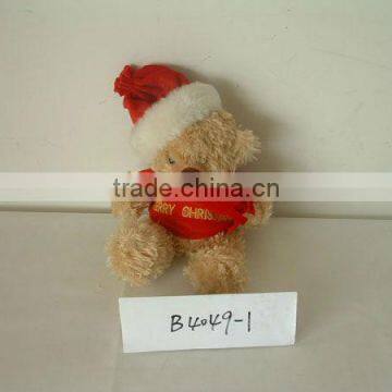 promotional customized stuffed plush christmas bear toy with red hat&embroidered T-shirt