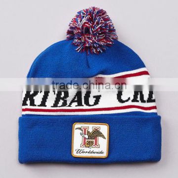 Patch jacquard wholesale custom embroidered beanie,wholesale knit beanie