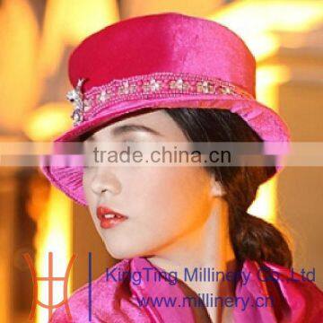 Victorian Velvet Satin Vintage Ribbon Bucket Floppy Church Millinery Hat Red
