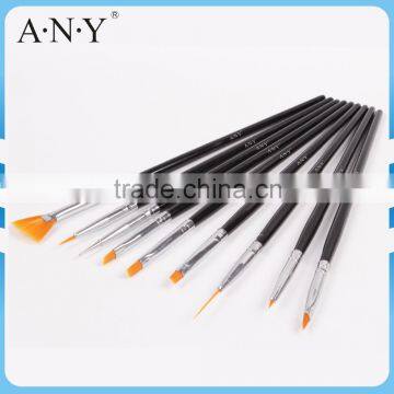 ANY Nail Design Care 9PCS Black Wood Handle Nail Brush Nail Art Design Sets