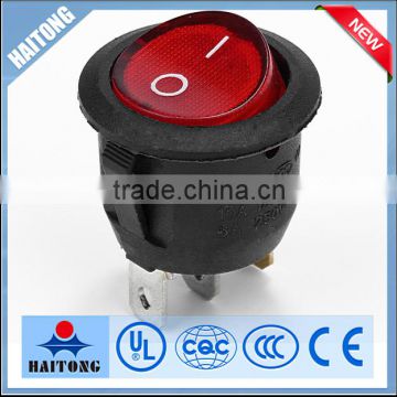 6A 250V hot selling 2 way round waterproof rocker switch with red lamp