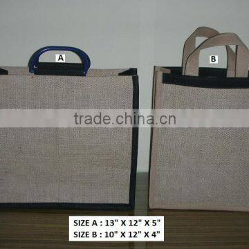 PP Laminated Jute Shopping Bag With Wooden Cane Handle