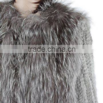 High Quality Knitted Fur Coat With Rabbit/silver Fox Fur/high Fashion Fur Style for Ladies KZ150105 photo-4