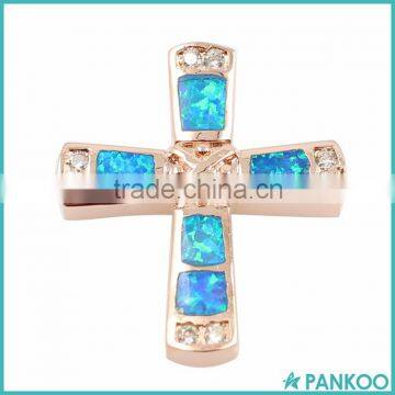 Custom 925 Sterling Silver Created Synthetic Opal Cross Pendant Wholesale